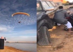 “بالفيديو”طيار شراعي يخطئ تقدير مسافة الهبوط ويصطدم بمتنزهين في وادي الرمة بالقصيم