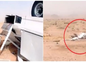 شاهد: انقلاب كنتيرة ضخمة عدة مرات وصلت لمسافة 50 متراً في محافظة الغزالة بـ”حائل” بسبب موجة هواء شديدة