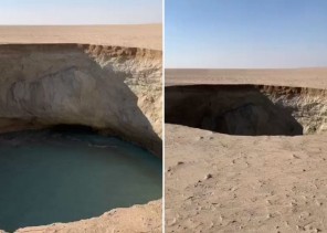 مواطن يوثق فيديو لـ”خسف أرضي” في منطقة صحراوية بالخفجي