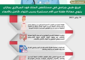 إنهاء معاناة طفلة مع التواء الأمعاء بمستشفى الملك فهد في جازان