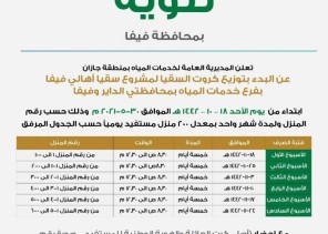 مياه جازان تعلن عن البدء بتوزيع كروت السقيا لمشروع سقيا أهالي فيفا