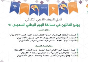 نادي “أدبي الجوف” يعلن أسماء الفائزين في مسابقة اليوم الوطني