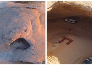 يحتوي على رسومات وكتابات ثمودية .. شاهد: غار المشطبة العجيب بـ”حائل”