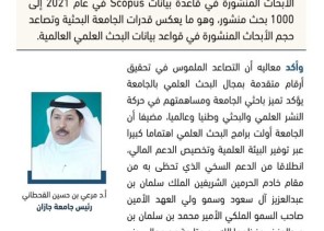 1000 بحث منشور في قاعدة ” سكوبوس” يؤكد تميز جامعة جازان