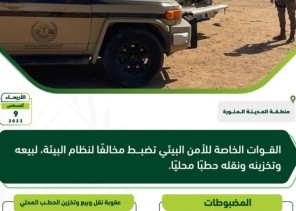 “الأمن البيئي ” تضبط مقيمًا سودانيًّا لبيعه وتخزينه ونقله حطبًا محليًا بالمدينة المنورة