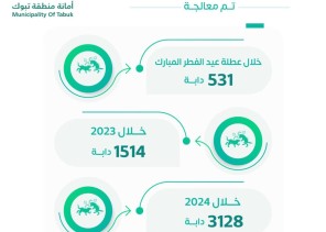 أمانة تبوك تعالج أوضاع ما يزيد عن 531 من الدواب الضالة