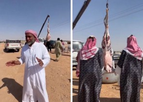 شاهد: مواطن وأبنائه يذبحون “حاشي” في صحراء الحسي احتفالاً بمرور طائرات الخطوط السعودية إلى الرياض