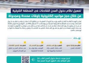 هيئة النقل تطلق برنامج دخول الشاحنات للمنطقة الشرقية بمواعيد مجدولة إلكترونيًا