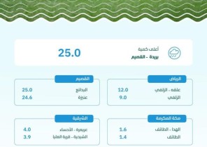 بريدة والبدائع تتصدران كميات الأمطار في المملكة بـ 25 ملم.. وهذه أبرز المناطق المتأثرة