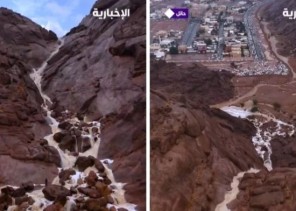 شاهد.. هطول أمطار غزيرة على حائل يُشكّل شلالات طبيعية ويجذب الأنظار