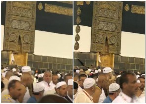 شاهد.. رجال الأمن بالمسجد الحرام يتعاملون مع رجل صعد إلى باب الكعبة المشرفة