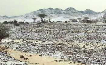 «بالفيديو والصور»البَرد يُغطي جبل الرأس الابيض جنوب حائل