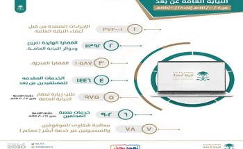 عن بُعد .. أكثر من (٣٧٢٠٠١ ) إجراءً قام به أعضاء النيابة العامة خلال فترة (٢١) يوماً.