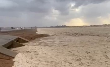 بعد هطول أمطار غزيرة .. شاهد: جريان أحد الشعاب جنوب حائل ترسم لوحة طبيعية رائعة!