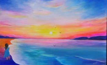 “شروق الشمس” لوحة فنية للفنان التشكيلي الاستاذ محمد حسن هزازي