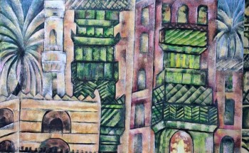 “بيوت جدة” لوحة فنية للفنان التشكيلي المبدع الاستاذ محمد الأعجم