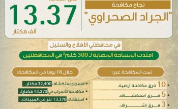 “البيئة” تنجح في مكافحة الجراد الصحراوي بـ “الأفلاج” و”السليل” على مساحة 13.3 ألف هكتار