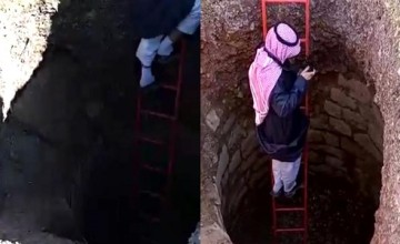 عقب هبوط أرضي .. بالفيديو: العثور على بئر قديم مقابل لـ”مسجد القبلتين” بـ”المدينة”