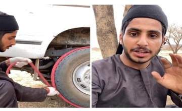 في حال تعطلت البطارية .. بالفيديو : المواطن “عبدالله الرشيدي” يكشف طريقة تشغيل السيارة بالحبل