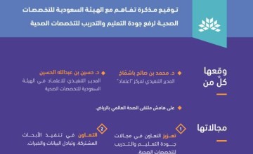 هيئة تقويم التعليم والتدريب والهيئة السعودية للتخصصات الصحية توقعان مذكرة تفاهم لتعزيز التعاون في مجالات جودة التعليم والتدريب للتخصصات الصحية