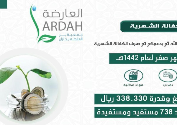بر العارضة تصرف اكثر من 338 الف ريال لمشروع الكفالة الشهرية لشهر صفر