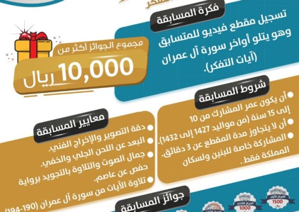 جمعية أجياد للدعوة تطلق مسابقة “تدبّر” الرمضانية لحفظ آيات التفكر