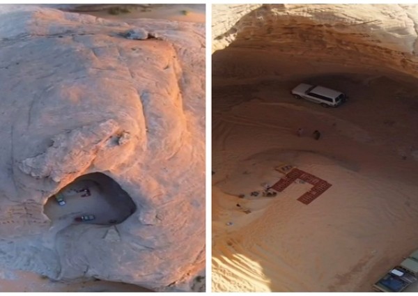 يحتوي على رسومات وكتابات ثمودية .. شاهد: غار المشطبة العجيب بـ”حائل”