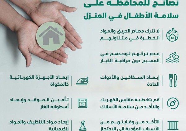 الدفاع المدني يشدُّد على أهمية المحافظة على سلامة الأطفال من مصادر الخطر داخل المنازل ..