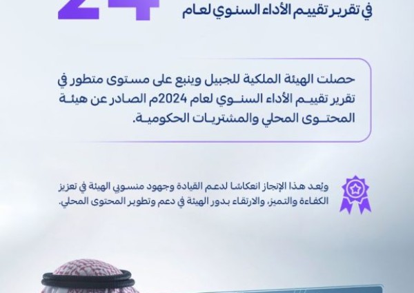 “الهيئة الملكية للجبيل وينبع” تُحقق تصنيفاً متطوراً في تقييم الأداء لعام 2024