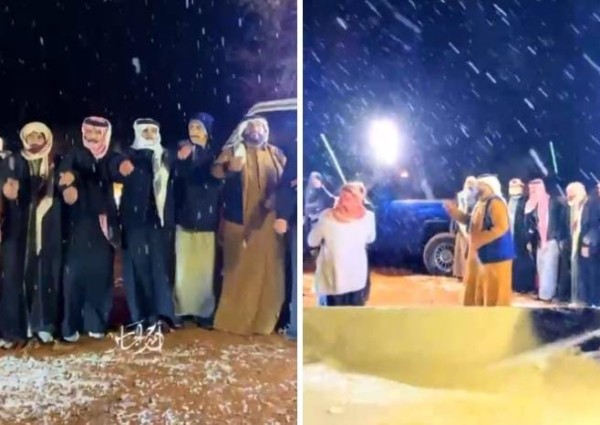 حائل تحتفل بالثلوج.. بالفيديو.. الأهالي يحيون رقصة السامري الشعبية وسط أجواء ساحرة