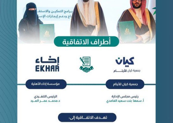 برعاية وزير الموارد البشرية.. شراكة مؤسسية بين “كيان” و”إخاء” لتعزيز الاستقرار النفسي والتعليمي للأيتام