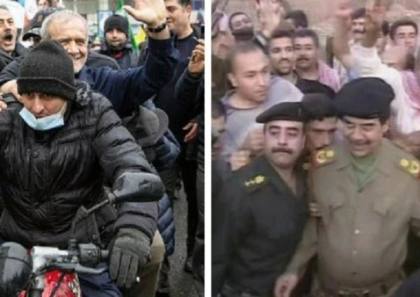 على خطى صدام حسين.. مراقبون يعلقون على ظهور قادة إيران في الشوارع