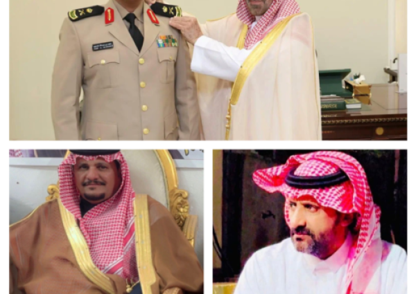 رجل الأعمال عايد بن شويلع والأستاذ عبدالله الرشيدي يهنئان اللواء نايف العنزي بمناسبة ترقيته إلى رتبة لواء