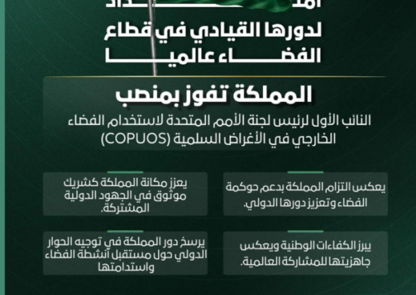 السعودية تفوز بمنصب النائب الأول لرئيس لجنة الأمم المتحدة لاستخدام الفضاء الخارجي