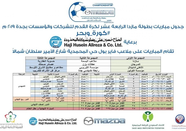 افتتاح بطولة ” مازدا ” الرابعة عشر لكرة القدم بجدة اليوم السبت