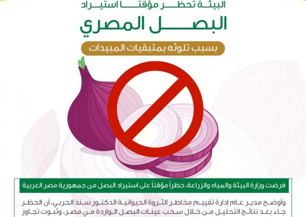 “البيئة” تحظر مؤقتاً استيراد البصل المصري بسبب تلوثه بمتبقيات المبيدات