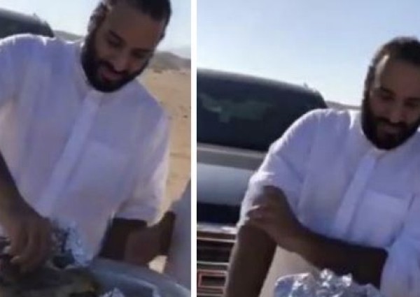 بالفيديو.. ولي العهد يتناول “الجمرية” مع مواطنين في نيوم