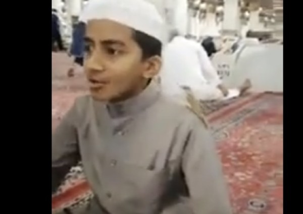 «عصفور» يستريح على كتف طفل أثناء تلاوته القرآن في المسجد النبوي (فيديو)