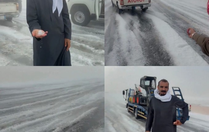 ثلوج وبَرَد بين تربة والخرمة تثير دهشة الأهالي.. وسوداني: أراها لأول مرة في حياتي ( شاهد)