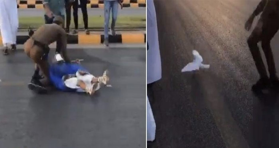 شاهد فيديو .. حمامة كادت أن تتسبب في” كارثة” بدهس رجل أمن وطفلة!