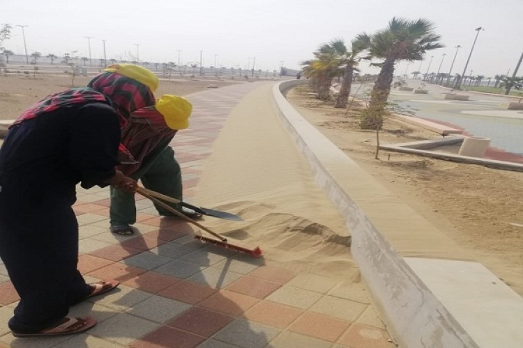 إزالة آثار العاصفة الرملية في ساحل عسير