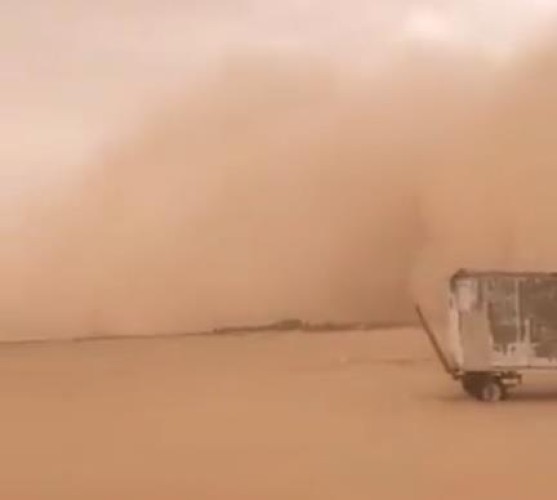 تصاعد الغبار وغطى المنطقة .. شاهد: عاصفة ترابية تجتاح حفر الباطن