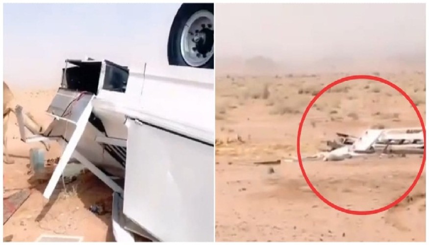 شاهد: انقلاب كنتيرة ضخمة عدة مرات وصلت لمسافة 50 متراً في محافظة الغزالة بـ”حائل” بسبب موجة هواء شديدة