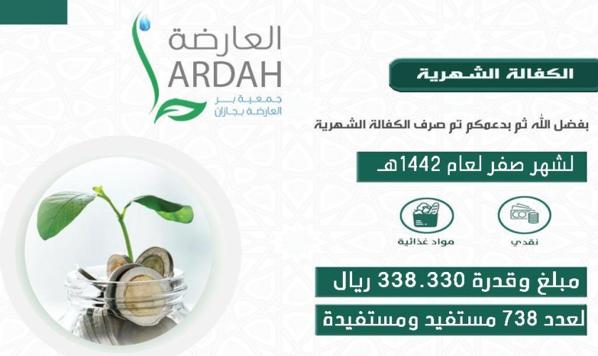 بر العارضة تصرف اكثر من 338 الف ريال لمشروع الكفالة الشهرية لشهر صفر