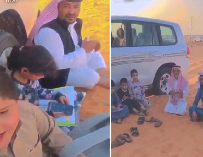 شاهد: تداول فيديو لـ”معلمين وأولياء الأمور والطلاب” في منطقة صحراوية للدخول على “منصة مدرستي”