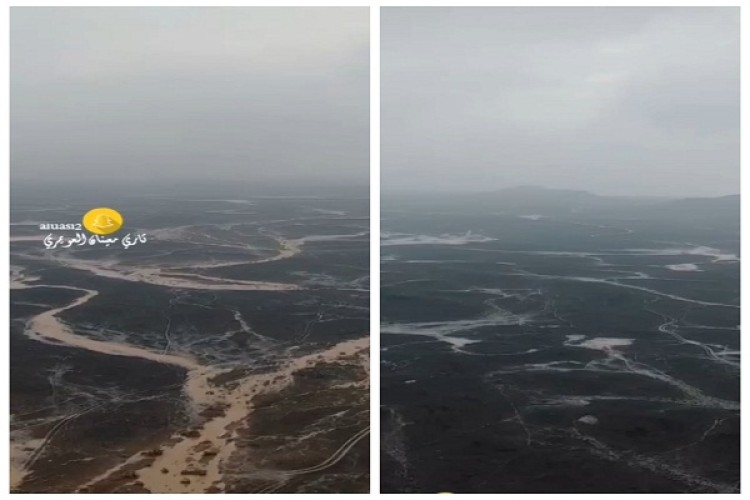 شاهد بالفيديو : تصوير جوي لـ”حرة بني رشيد” في حائل بعد هطول الأمطار وجريان السيول