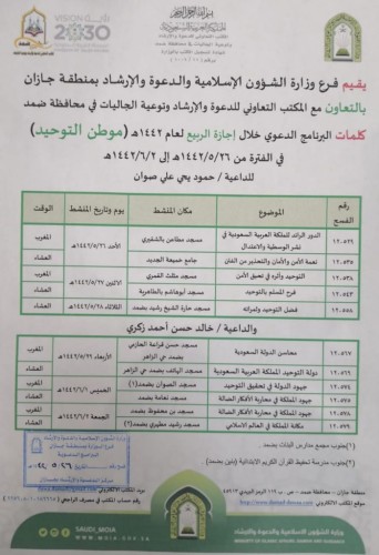 إسلامية جازان تواصل تنفيذ محاضرات برنامج ” الأسرة والإجازة ” في ضمد