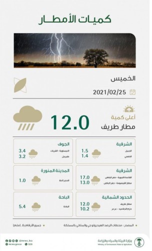 مطار طريف يسجل أعلى نسبة لهطول الأمطار على مستوى المملكة