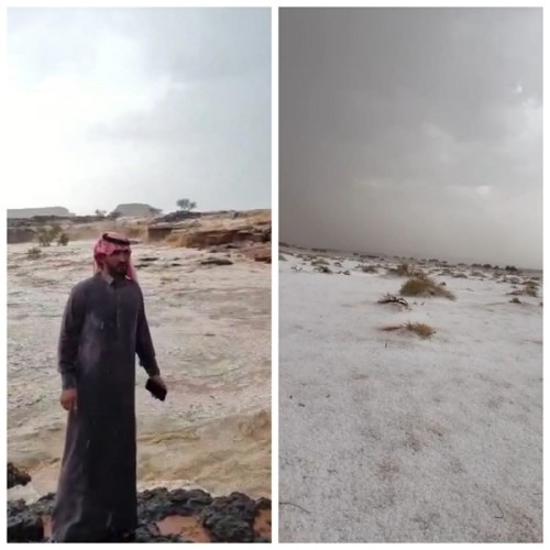 شاهد: هطول الأمطار والبرد  على محافظات مختلفة جنوب  منطقة  حائل .. وفيديوهات لــ” جريان  السيول في الأودية!