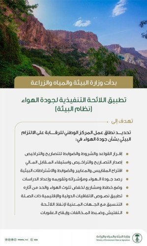 “البيئة” تبدأ تطبيق اللائحة التنفيذية لجودة الهواء في المملكة